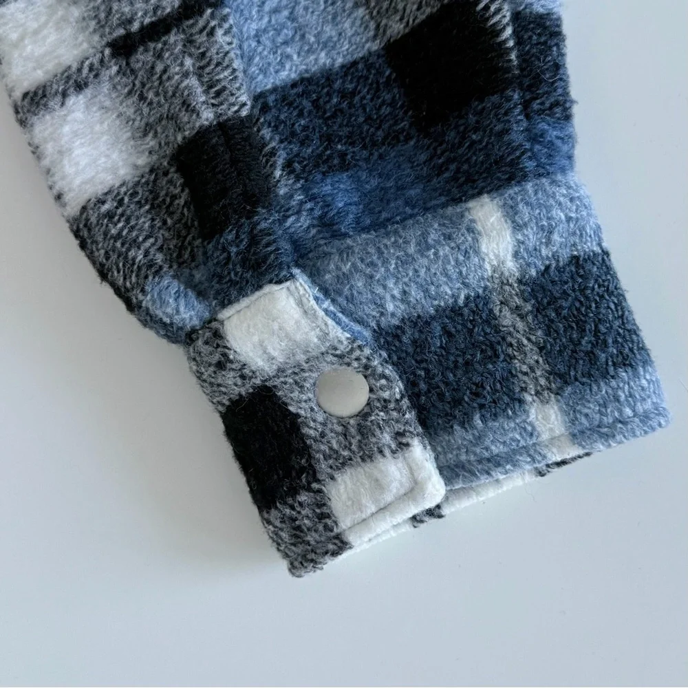 ZARA Blue Plaid Wool Blend Shacket Oversized Snap Button Jacket S - Picture 10 of 16
